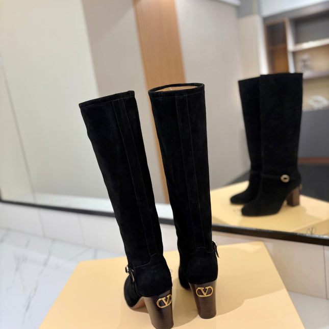 VALENTINO 25S GARAVANI PATTIE KNEE-HIGH BOOTS 80 MM IN BLACK SUEDE