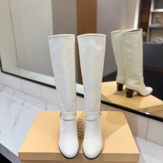 VALENTINO 25S GARAVANI PATTIE KNEE-HIGH BOOTS 80 MM IN WHITE CALFSKIN
