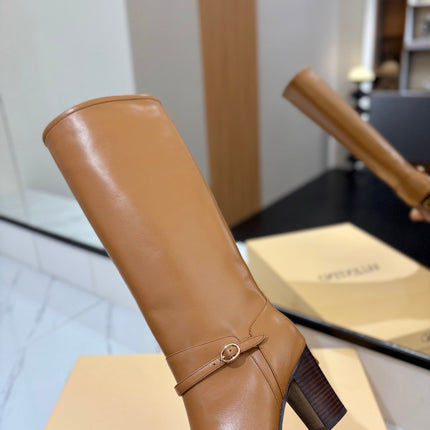 VALENTINO 25S GARAVANI PATTIE KNEE-HIGH BOOTS 80 MM IN BROWN CALFSKIN