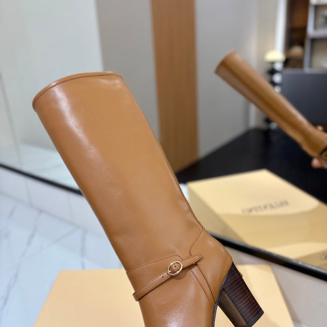 VALENTINO 25S GARAVANI PATTIE KNEE-HIGH BOOTS 80 MM IN BROWN CALFSKIN