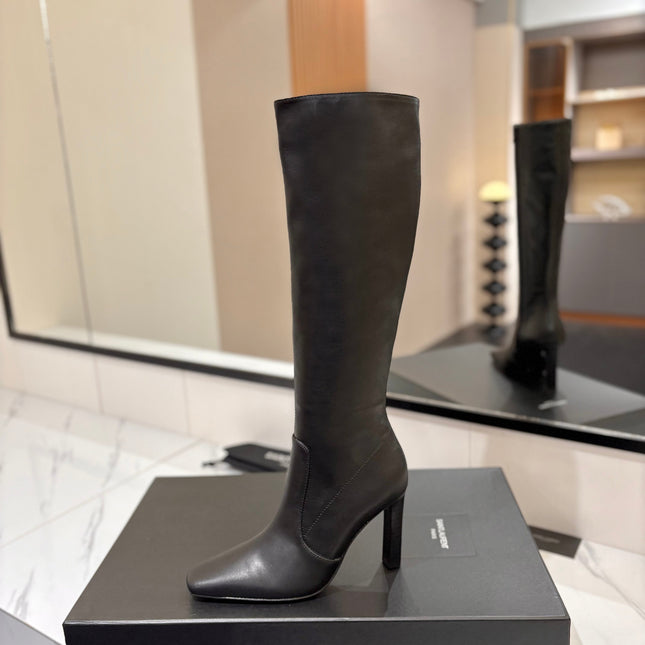 YSL 26S KNEE-HIGH BOOTS 90 MM IN BLACK CALFSKIN