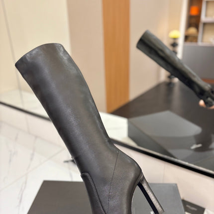 YSL 26S KNEE-HIGH BOOTS 90 MM IN BLACK CALFSKIN