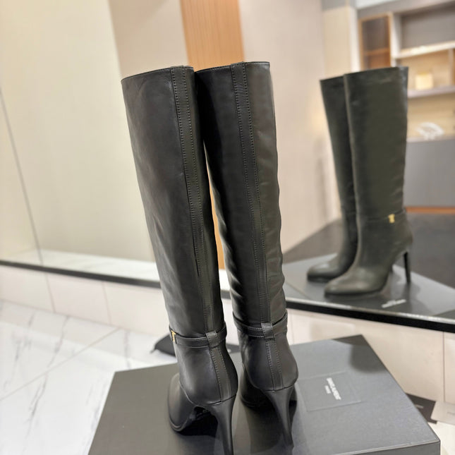 YSL 26S KNEE-HIGH BOOTS 95 MM IN BLACK CALFSKIN