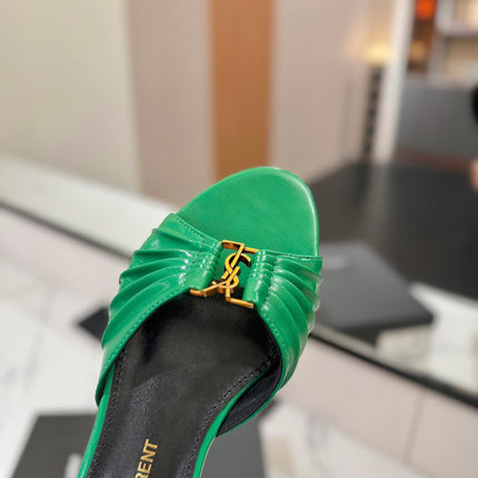 YSL 26S BABYLONE FLAT MULES IN GREEN LAMBSKIN