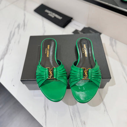 YSL 26S BABYLONE FLAT MULES IN GREEN LAMBSKIN