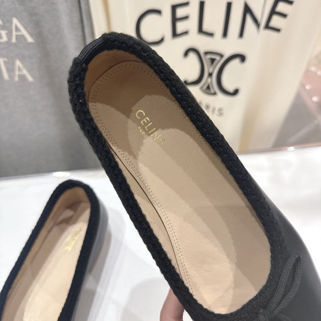 CELINE 26S BALLET FLATS IN BLACK CALFSKIN WITH BOW