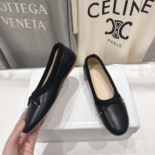CELINE 26S BALLET FLATS IN BLACK CALFSKIN WITH BOW