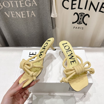 LOEWE 26S KITTEN HEEL KNOT SANDALS IN BUTTER YELLOW CALFSKIN