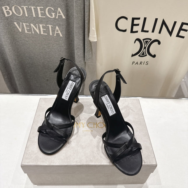 JIMMY CHOO 26S HIGH-HEELED SANDALS 100 MM IN BLACK LAMBSKIN