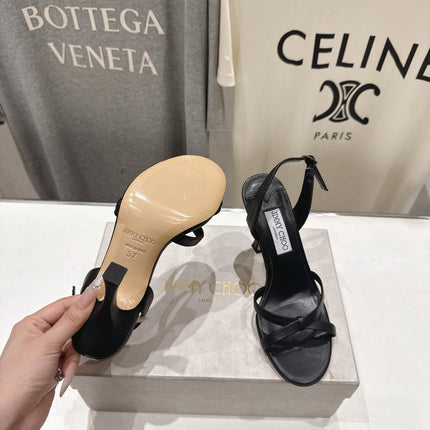 JIMMY CHOO 26S HIGH-HEELED SANDALS 100 MM IN BLACK LAMBSKIN