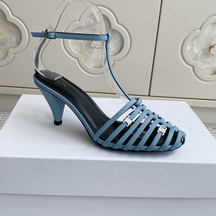 CELINE 26S CLEA TRIOMPHE GLADIATOR HEEL SANDALS 60 MM IN SKY BLUE LAMBSKIN