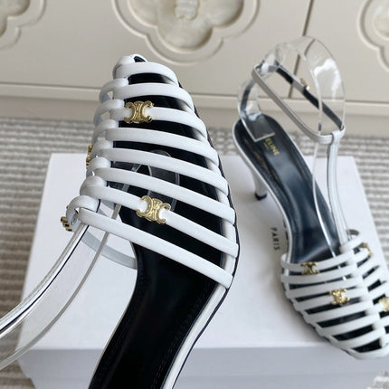 CELINE 26S CLEA TRIOMPHE GLADIATOR HEEL SANDALS 60 MM IN WHITE LAMBSKIN