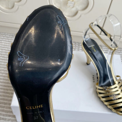 CELINE 26S CLEA TRIOMPHE GLADIATOR HEEL SANDALS 60 MM IN GOLD LAMBSKIN