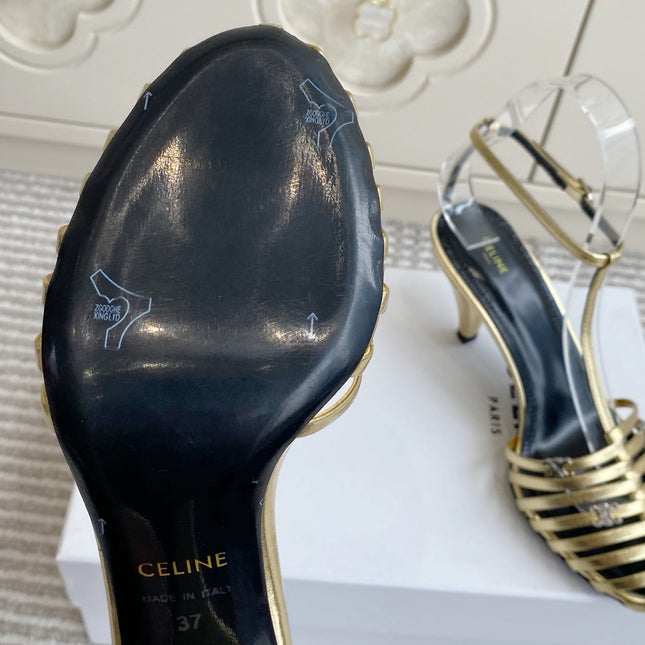 CELINE 26S CLEA TRIOMPHE GLADIATOR HEEL SANDALS 60 MM IN GOLD LAMBSKIN