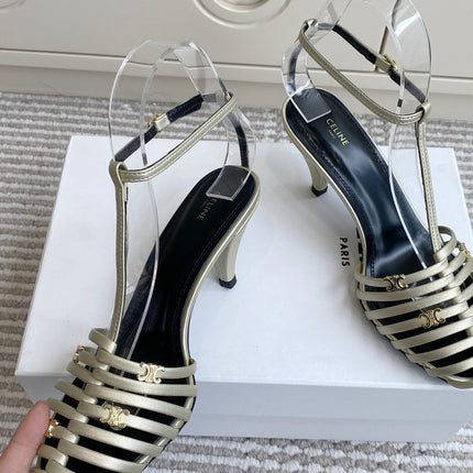 CELINE 26S CLEA TRIOMPHE GLADIATOR HEEL SANDALS 60 MM IN CHAMPAGNE GOLD LAMBSKIN