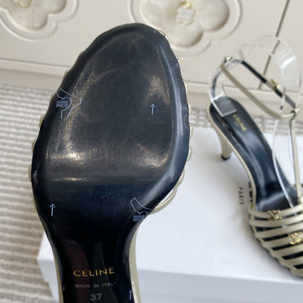 CELINE 26S CLEA TRIOMPHE GLADIATOR HEEL SANDALS 60 MM IN CHAMPAGNE GOLD LAMBSKIN