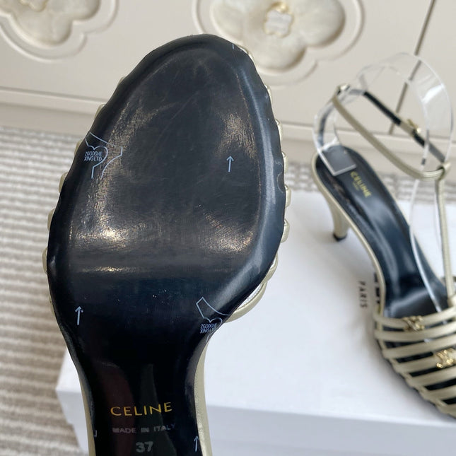 CELINE 26S CLEA TRIOMPHE GLADIATOR HEEL SANDALS 60 MM IN CHAMPAGNE GOLD LAMBSKIN