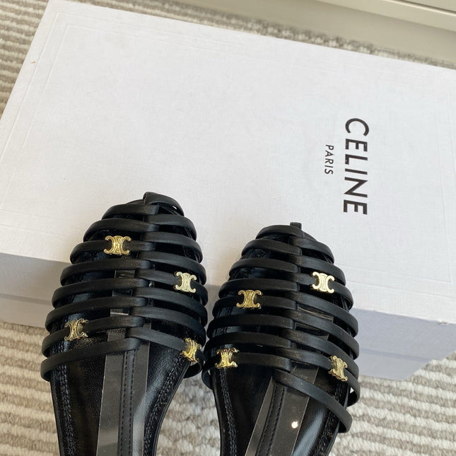 CELINE 26S CLEA TRIOMPHE GLADIATOR SANDALS IN BLACK LAMBSKIN