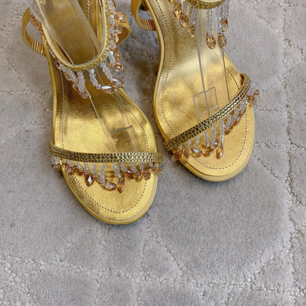 RENE CAOVILLA 26S CLEO HIGH HEELS SANDALS 95 MM IN GOLD LAMBSKIN STYLE 16