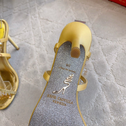 RENE CAOVILLA 26S CLEO HIGH HEELS SANDALS 95 MM IN GOLD LAMBSKIN STYLE 16