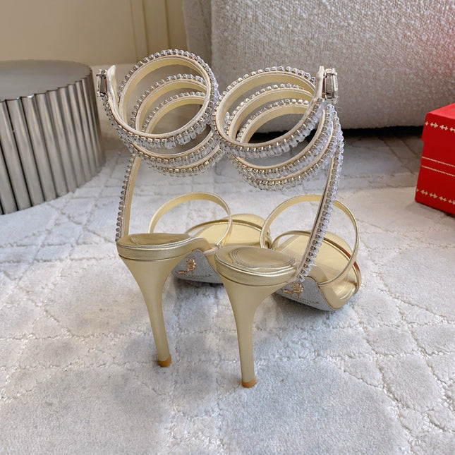 RENE CAOVILLA 26S CLEO HIGH HEELS SANDALS 95 MM IN GOLD LAMBSKIN STYLE 19