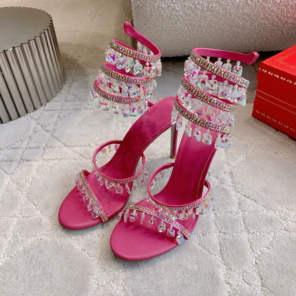 RENE CAOVILLA 26S CLEO HIGH HEELS SANDALS 95 MM IN PINK LAMBSKIN STYLE 14