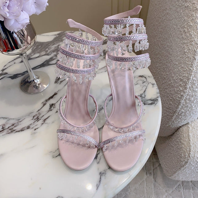RENE CAOVILLA 26S CLEO HIGH HEELS SANDALS 95 MM IN LIGHT PINK LAMBSKIN STYLE 13