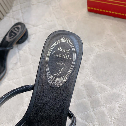 RENE CAOVILLA 26S HIGH-HEELED SANDALS 45 MM IN BLACK LAMBSKIN