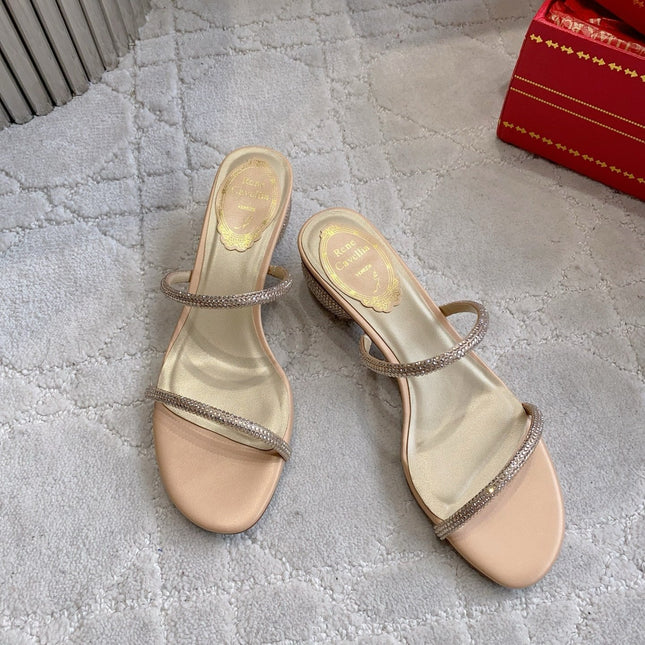 RENE CAOVILLA 26S HIGH-HEELED SANDALS 45 MM IN BEIGE LAMBSKIN