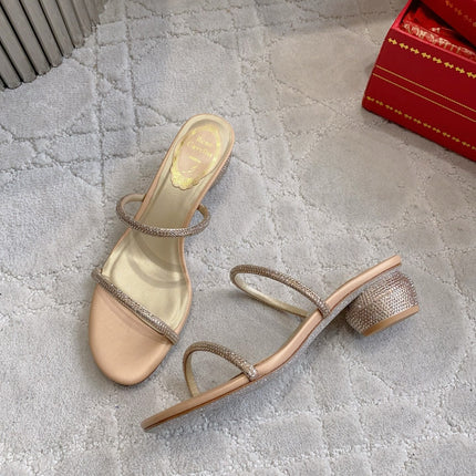 RENE CAOVILLA 26S HIGH-HEELED SANDALS 45 MM IN BEIGE LAMBSKIN