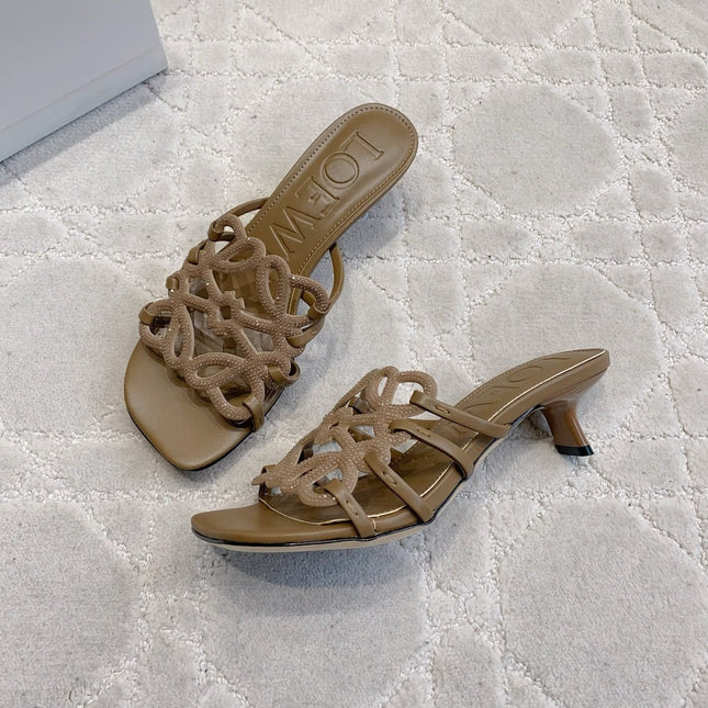 LOEWE 26S HIGH HEEL SANDALS IN BROWN CALFSKIN