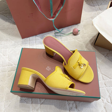 LP 26S HIGH HEEL SANDALS IN YELLOW CANVAS AND CALFSKIN