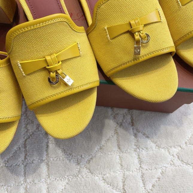 LP 26S HIGH HEEL SANDALS IN YELLOW CANVAS AND CALFSKIN
