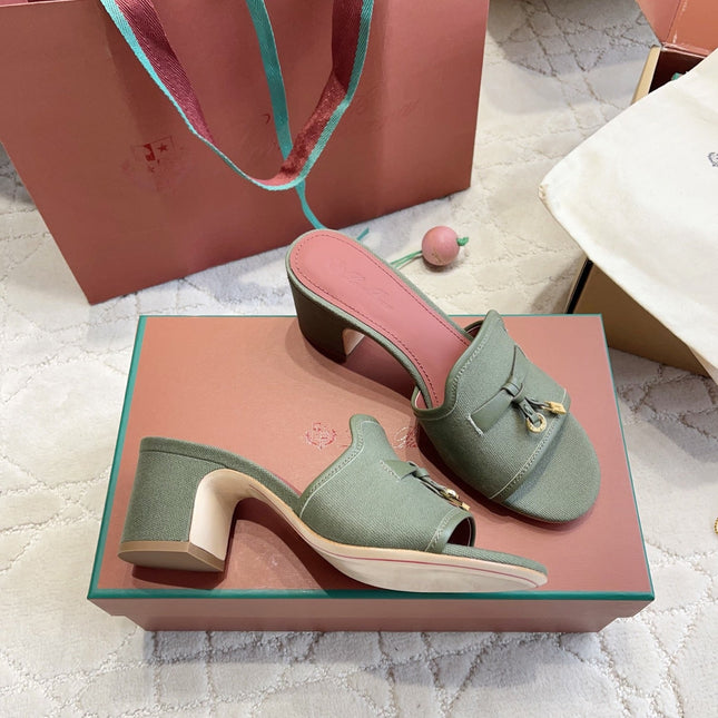 LP 26S HIGH HEEL SANDALS IN LIGHT OLIVE GREEN CANVAS AND CALFSKIN