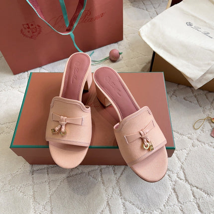 LP 26S HIGH HEEL SANDALS IN BLUSH PINK CANVAS AND CALFSKIN