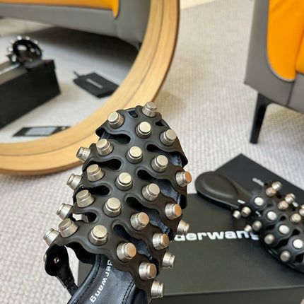 RHODES STUDDED REXA CAGE SLIDE IN BLACK LAMBSKIN