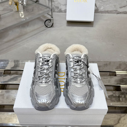 CHRONO SNEAKER IN GREY AND SILVER CALFSKIN AND MESH