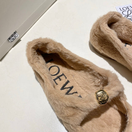 LOEWE 26S BALLET FLATS IN BEIGE SHEARLING