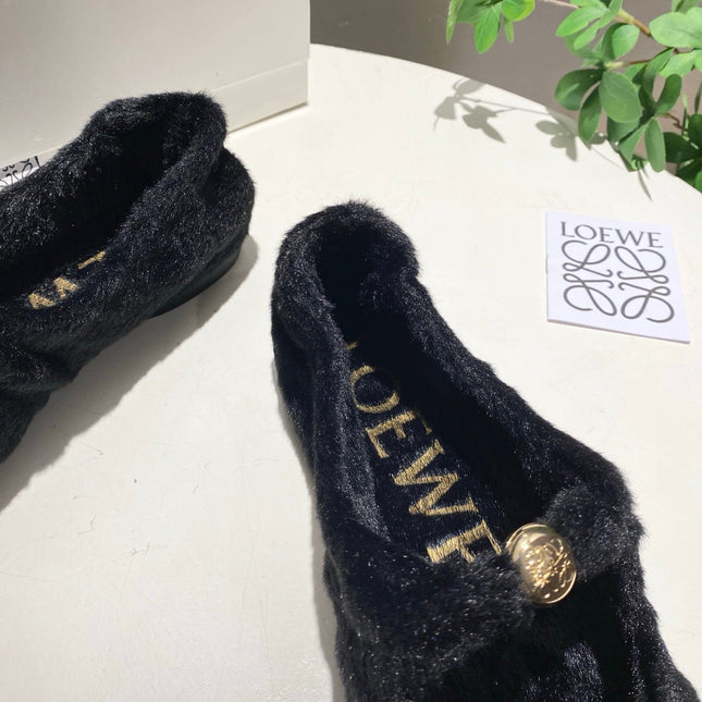 LOEWE 26S BALLET FLATS IN BLACK SHEARLING