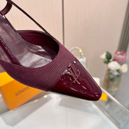 LV 26S SLINGBACK PUMPS 55 MM IN DARK RED FABRIC AND CALFSKIN