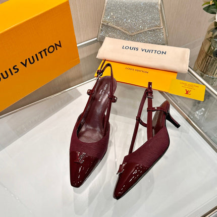 LV 26S SLINGBACK PUMPS 55 MM IN DARK RED FABRIC AND CALFSKIN