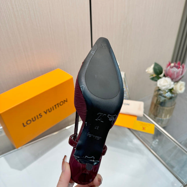 LV 26S SLINGBACK PUMPS 55 MM IN DARK RED FABRIC AND CALFSKIN