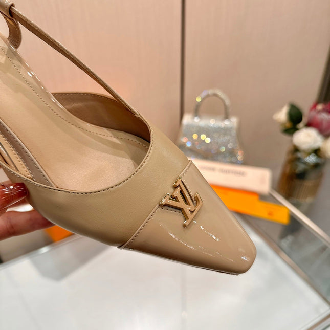 LV 26S SLINGBACK PUMPS 55 MM IN BEIGE BROWN CALFSKIN
