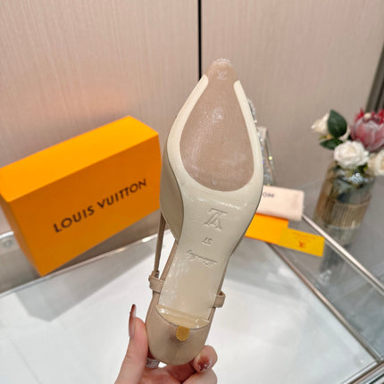 LV 26S SLINGBACK PUMPS 55 MM IN BEIGE BROWN CALFSKIN