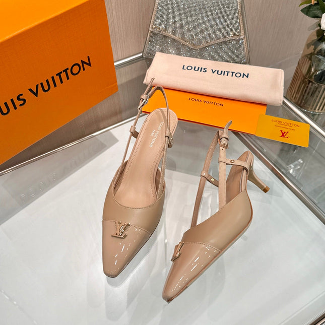 LV 26S SLINGBACK PUMPS 55 MM IN BEIGE BROWN CALFSKIN