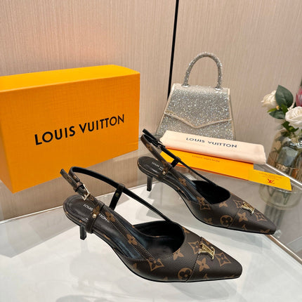 LV 26S SLINGBACK PUMPS 55 MM IN DARK BROWN COATED CANVAS