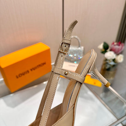 LV 26S SLINGBACK PUMPS 55 MM IN BEIGE BROWN CALFSKIN
