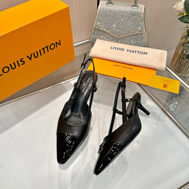 LV 26S SLINGBACK PUMPS 55 MM IN BLACK CALFSKIN