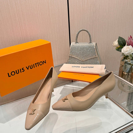 LV 26S POINTED-TOE HIGH HEELS 55 MM IN BEIGE BROWN CALFSKIN