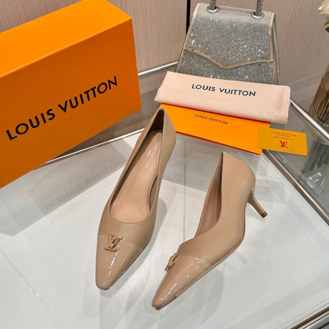 LV 26S POINTED-TOE HIGH HEELS 55 MM IN BEIGE BROWN CALFSKIN